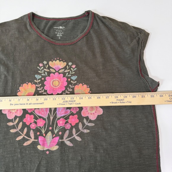 Natural Life Women S Olive Frankie Knit Tee Dress Folk Flower Relaxed Cotton - Picture 4 of 7
